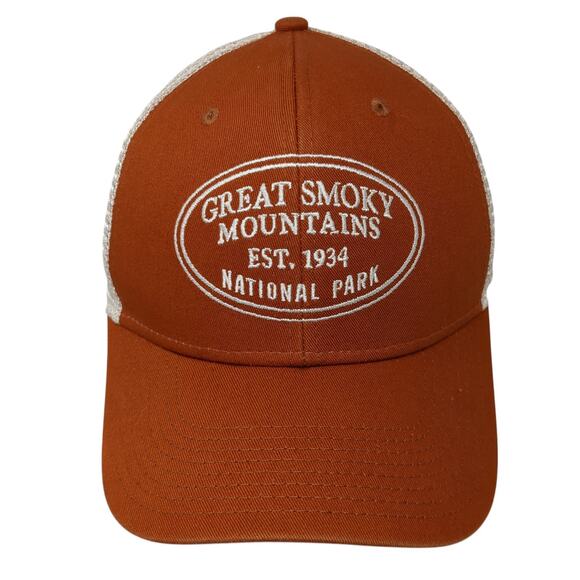 Great Smoky Mountains Est 1934 National Park Trucker Hat Orange OS Mesh Back - Picture 1 of 9